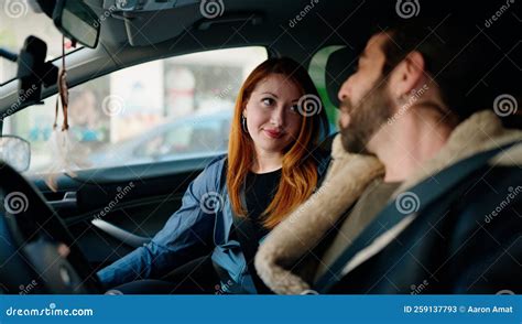 Man and Woman Couple Smiling Confident Driving Car at Street Stock ...