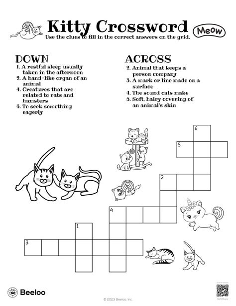 Cat-themed Crossword Puzzles • Beeloo Printable Crafts and Activities ...