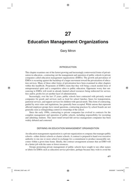 Education Management Organaizaition Pdf Charter School Outsourcing