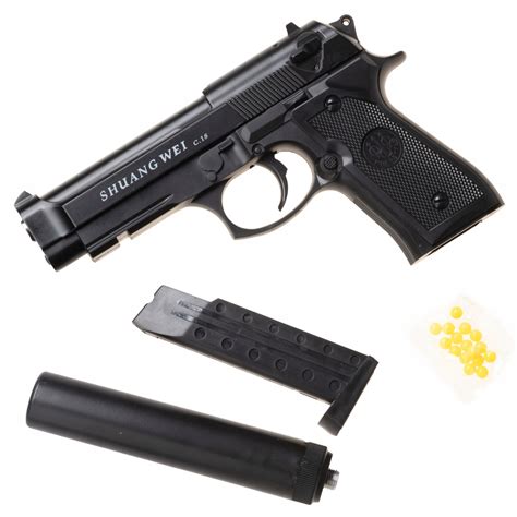 Комплект реплики на пистолет Beretta + сачми, Метал, Черен - eMAG.bg