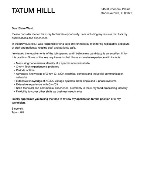 X Ray Technician Cover Letter Velvet Jobs