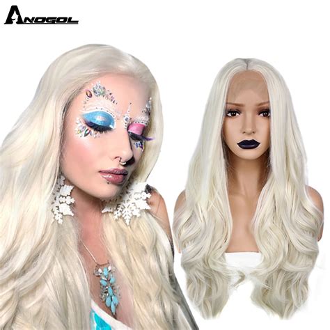 Anogol 13 1 Middle Part Natural Long Body Wave Platinum Blonde High