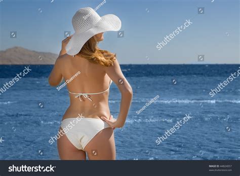 Стоковая фотография 44824057 Sexy Blonde Woman Wearing White Bikini