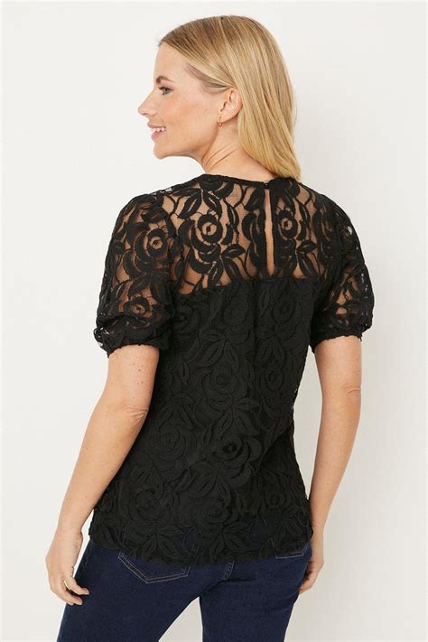Tops Petite Lace Short Sleeve Top Wallis