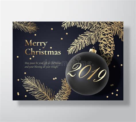 Merry Christmas Abstract Botanical Card With Rectangle Frame Banner And