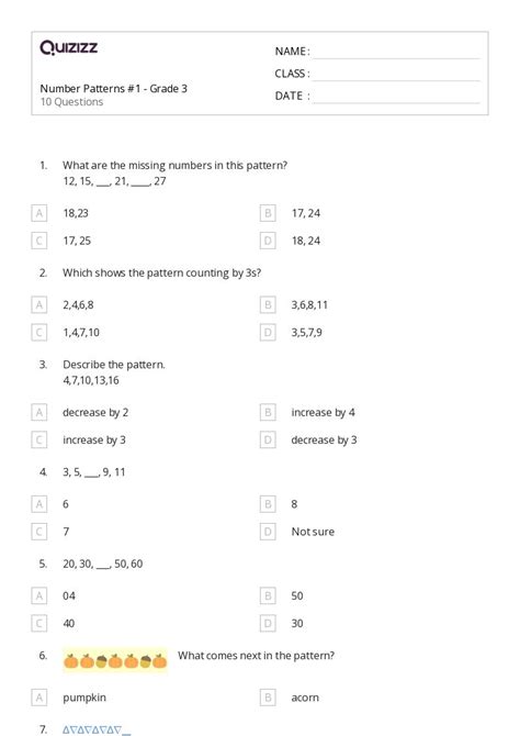 Number Patterns Worksheets For Rd Grade On Quizizz Free Printable