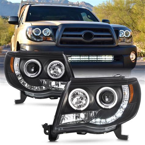 AKKON For 05 11 Toyota Tacoma Pickup Black Bezel Dual Halo Ring