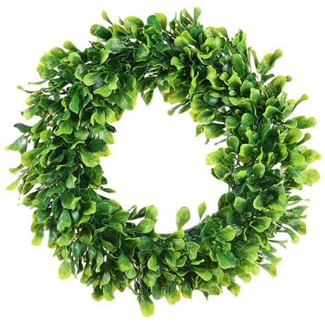 Artificial Green Leaves Wreath 15 Inch Boxwood Wreath Outdoor Green ...