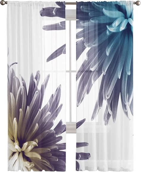 Maliyand Semi Sheer Curtains Watercolor X Ray Floral Chrysanthemum