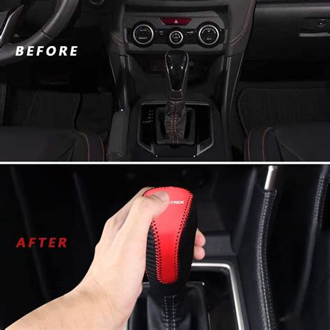 Car Shift Knobs Cover Leather Lever Gear Carbon Fibre Red Leather Ebay