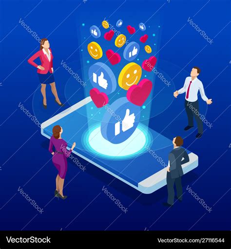 Isometric Social Media And Social Network Concept Vector Image