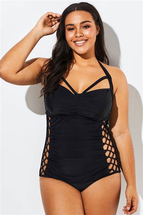 Black Cut Out Underwire Party One Piece Swimsuit Meet Curve Meet Curve