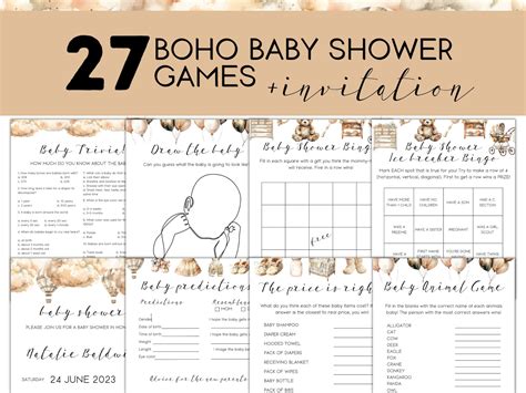 Boho Baby Shower Games Editable Template Boho Themed Baby Shower