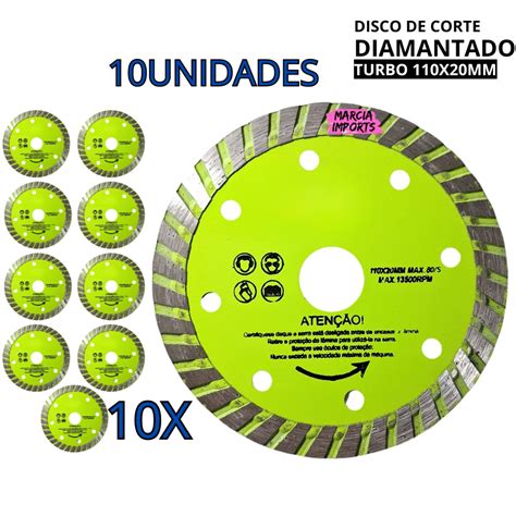 10 Disco Diamantado Turbo 110x20mm 80m s Máxima Eficiência em Cortes