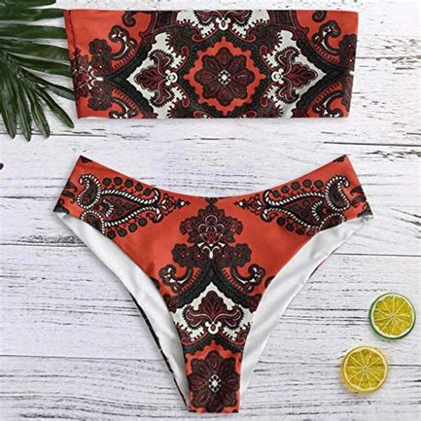 Vintage Floral Printed Strapless Bikini Set