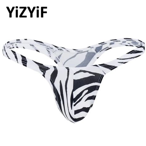 Sexy Gay Men Bikini Swimwear Panties Bulge Pouch Zebra String Homme T Back Jockstraps Thong