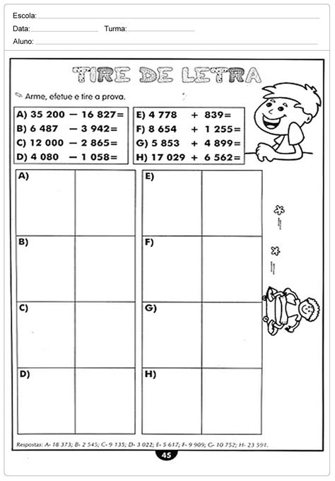 Atividade De Matematica 4 Ano Adição E Subtração Problemas