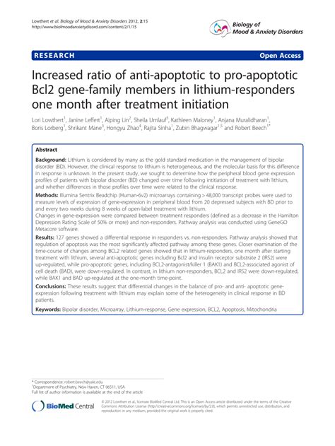 (PDF) Increased ratio of anti-apoptotic to pro-apoptotic Bcl2 gene ...