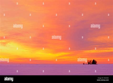 Canada Manitoba Clearwater Provincial Park Winter Sunset On
