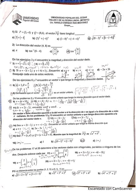 Respuestas Taller Primer Corte Álgebra Lineal Studocu