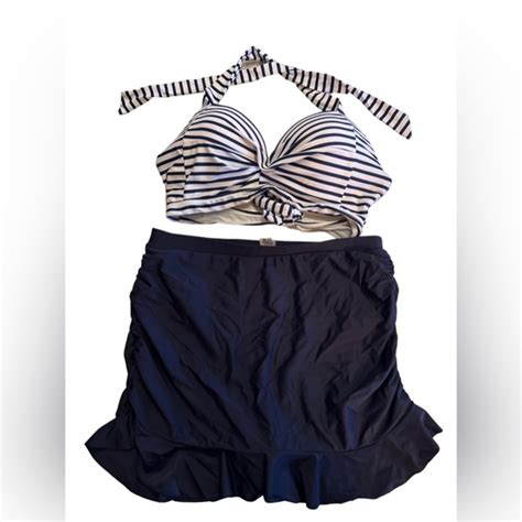 Tempt Me Swim Pinup Retro Piece Swimwear Set Bikini Top With Swim Skirt Bottom Size Xl Nwt
