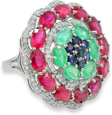 Amazon July Birthstone Natural Ruby Emerald Sapphire Gemstone Ring