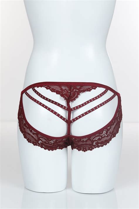 Bordo 4435 Bikini Ön Tül Arka Bant Orta İpler Külot 102274 ModamızBir Modamizbir