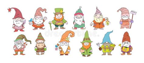 Gnome Characters Cartoon Garden Dwarf Cute Beard Men Season Spring