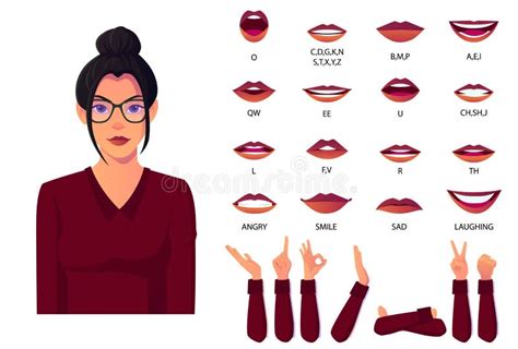 Mouth Animation Set With Female Cartoon Character For Lip Sync And