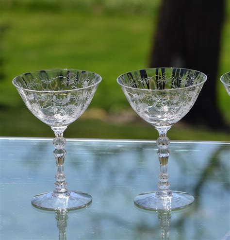 Vintage Needle Etched Crystal Cocktail Martini Glasses Set Of 6 Fostoria Circa 1940 Vintage