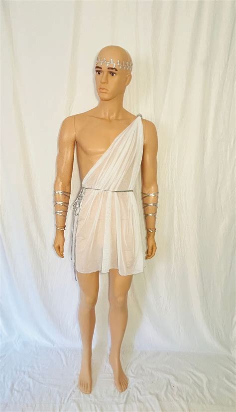 Mens Greek God Toga Open Breast See Through Sheer Mesh Lingerie