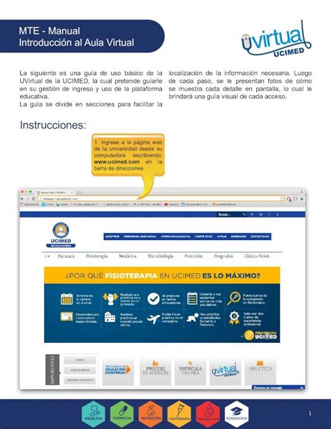 PDF Instrucciones UCIMED Introducción al Aula Virtual 1 La