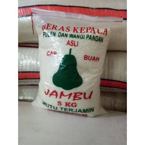 Jual Beras Kepala Pandan Wangi Cap Jambu Kemasan 5 Kg Nasi Pulen Putih