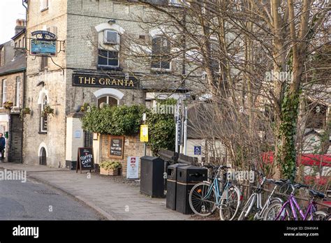 Bicycles Lined Up Outside The Granta Pub Newnham Village Cambridge
