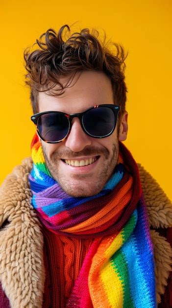 Pride Month A Gay Wearing Glasses With LGBTQ Color Clothes Premium AI Generated Image