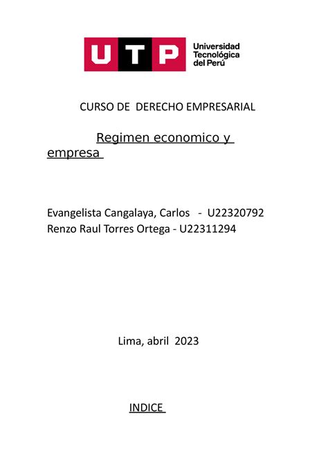 TA1 Derecho Empresarial CURSO DE DERECHO EMPRESARIAL Regimen