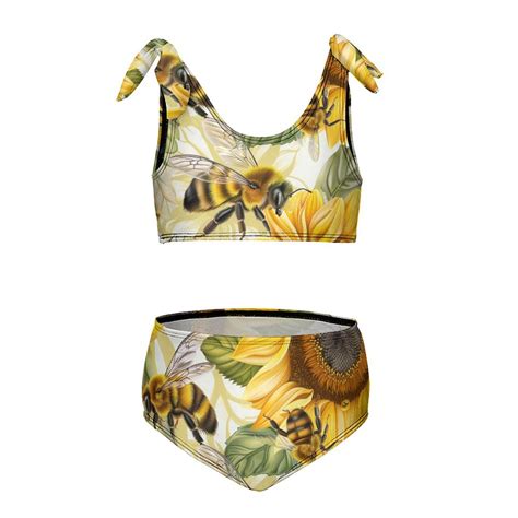 Bee Daisy Flower Girl S Piece Bikini Set Beach Sport Swimsuit