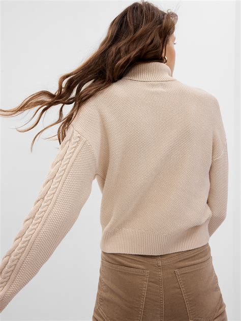 Cropped Cable Knit Turtleneck Sweater Gap