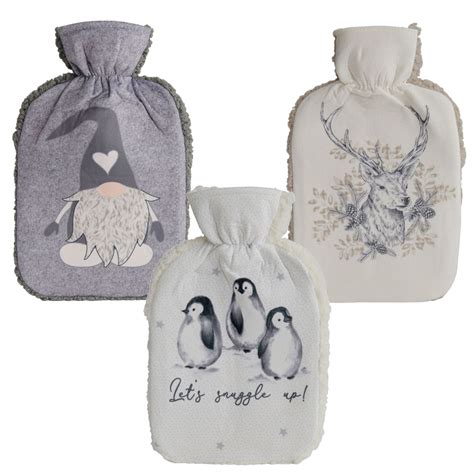 Single Wilko Hot Water Bottle With Plush Cover In Assorted Styles Wilko