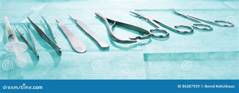 Set Of Surgical Instruments On Gauze Stock Image Image Of Operate