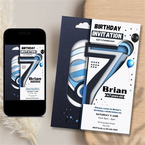 Boys 7th Birthday Invitation Stylish Bluey Template Printable ...