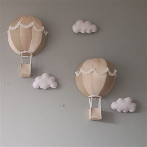 Hot Air Balloon And Cloud Wall Hanging Cloud Nursery Decor Neutral Hot Air Balloon Decor