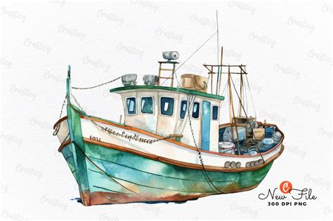 Retro Fishing Boat Watercolor Clipart Graphic By Crafticy Creative