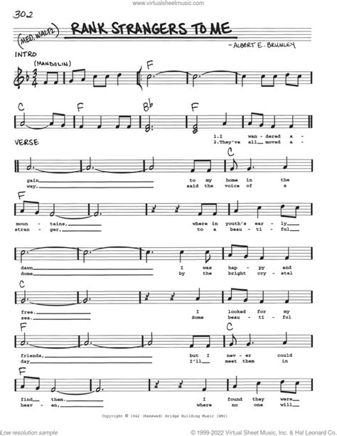 Rank Strangers To Me Sheet Music Real Book With Lyrics Pdf