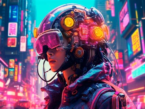 Cyberpunk Illustration With Neon Colors And Futuristic Technology Ai