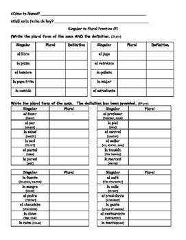 Spanish Plural Nouns Worksheet Spanish Plural Worksheet By Spanishub