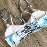 Sexy Fashion Background White Women Polyline Hollow Two Piece Bikini Blue Print On Luulla