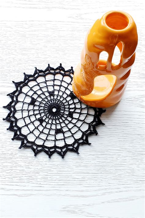 Handmade Crochet Black Doily Spider Web Crochet Doily | Etsy