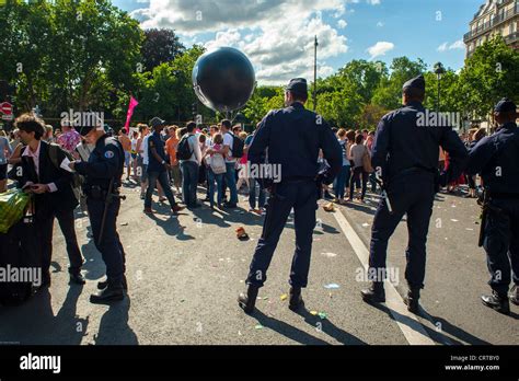 Paris France Act UP Paris Group Fighting AIDS Marching Behind Police Line At The Gay Pride
