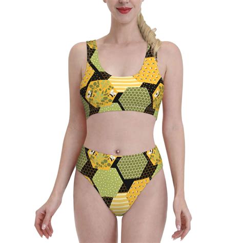 Haiem Bee Honey Women S High Waisted Bikini Set Two Piece Bathing Suits High Cut Bikini Cut Out